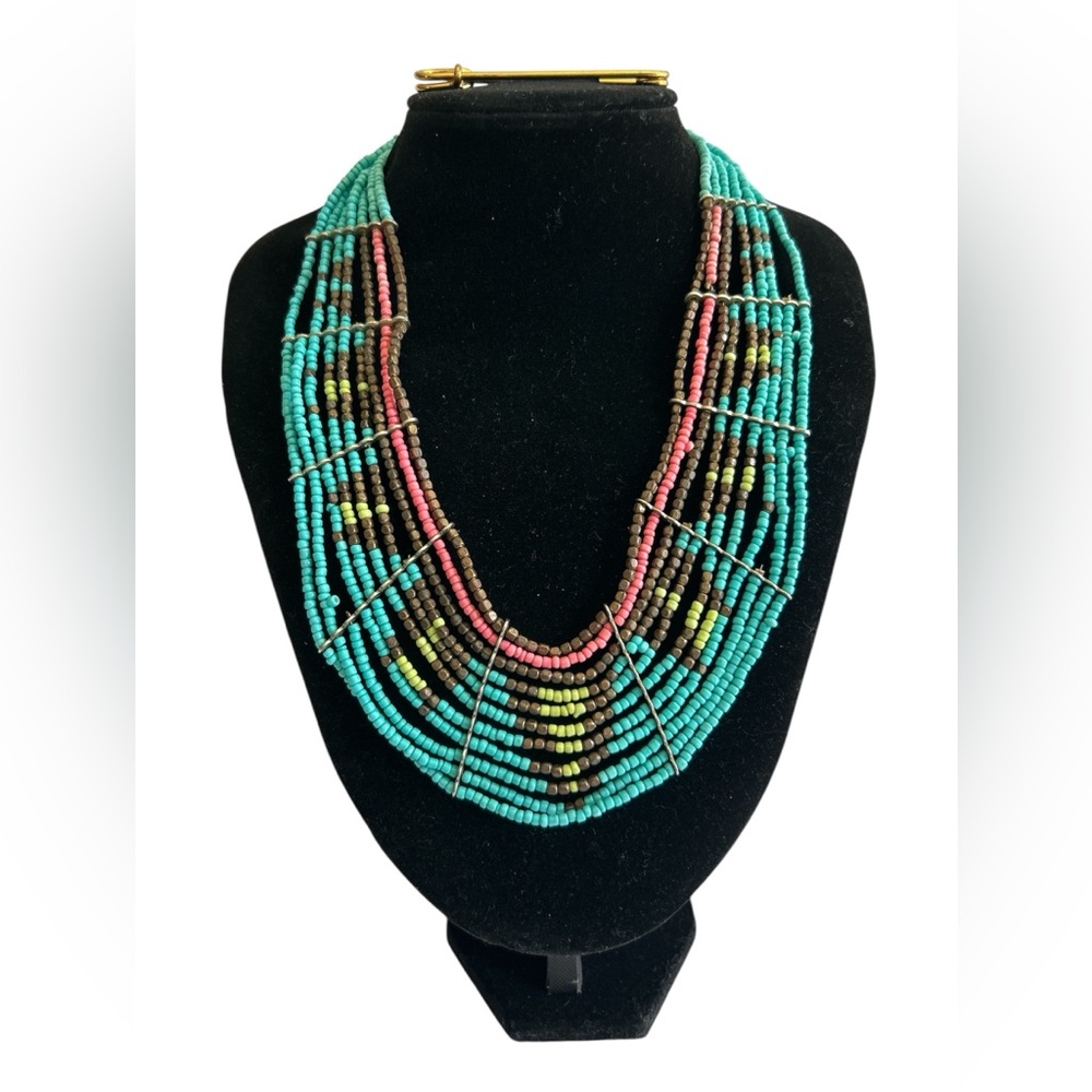 Handmade Indian Multicolor Seabead Bib Necklace
